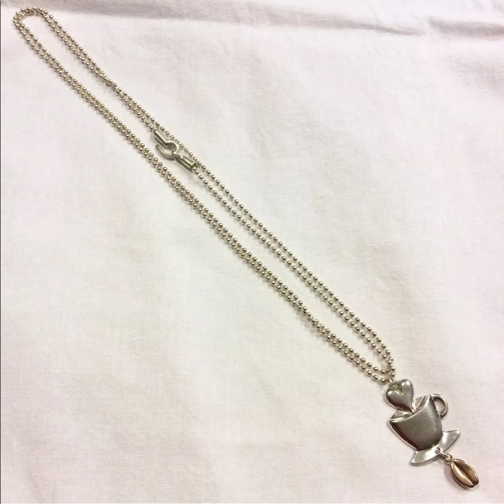 LOVE COFFEE CUP BEAN HEART STERLING SILVER PENDANT BALL CHAIN NECKLACE J… - Picture 4 of 6